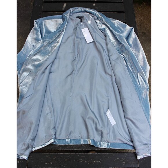 New w/Tags Eileen Fisher 3X Plus - Velvet Notch Collar Long Blazer, Light Blue - Picture 9 of 12